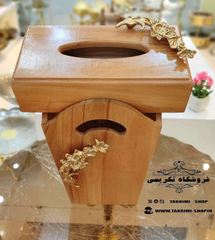 جا سطل و دستمالی ستل ودستمالی کاغذی ( باهم ) چوب طبیعی راش قابل شستشو ( تکریمی شاپ )