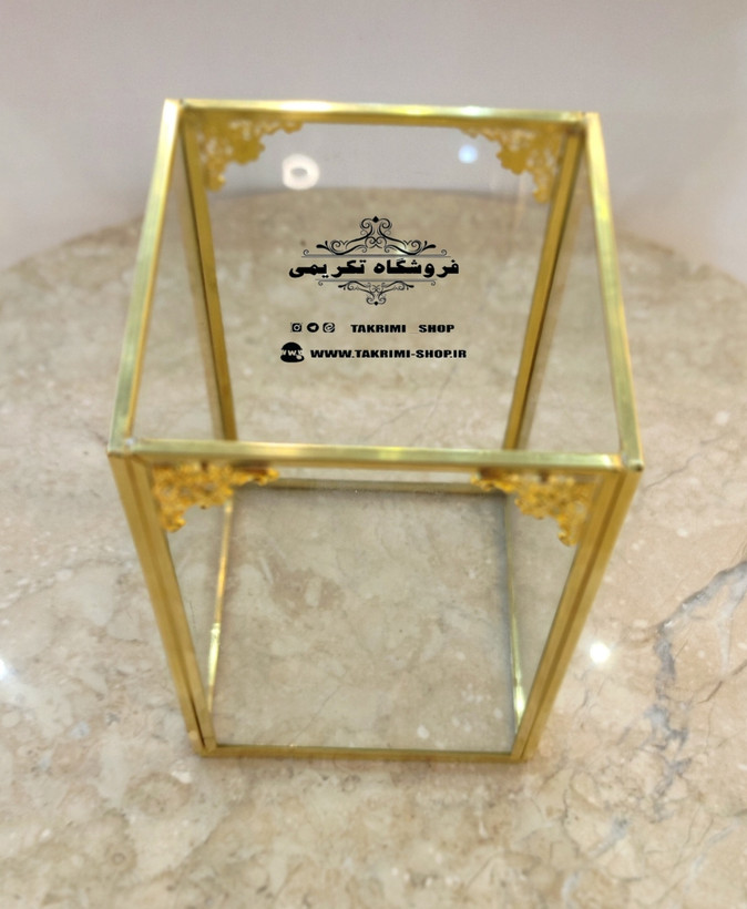 استند جابراشی جا براشی ( بزرگ ) جای براشی لوازم آرایشی مداد باکس طلایی شیشه ای برنجی