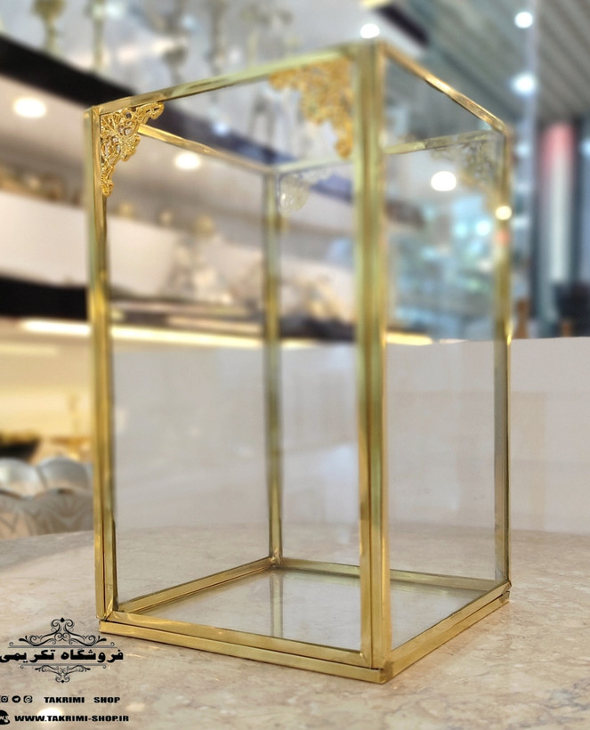 استند جابراشی جا براشی ( بزرگ ) جای براشی لوازم آرایشی مداد باکس طلایی شیشه ای برنجی