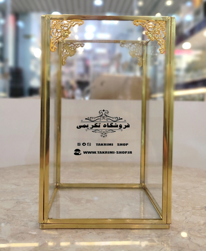 استند جابراشی جا براشی ( بزرگ ) جای براشی لوازم آرایشی مداد باکس طلایی شیشه ای برنجی