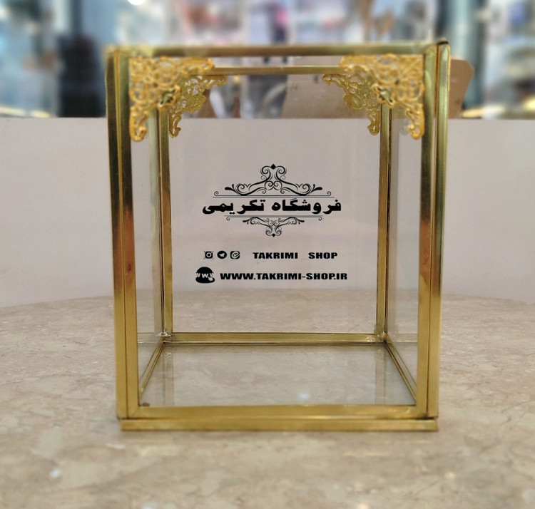 استند جابراشی جا براشی ( متوسط ) جای براشی لوازم آرایشی مداد باکس طلایی شیشه ای برنجی