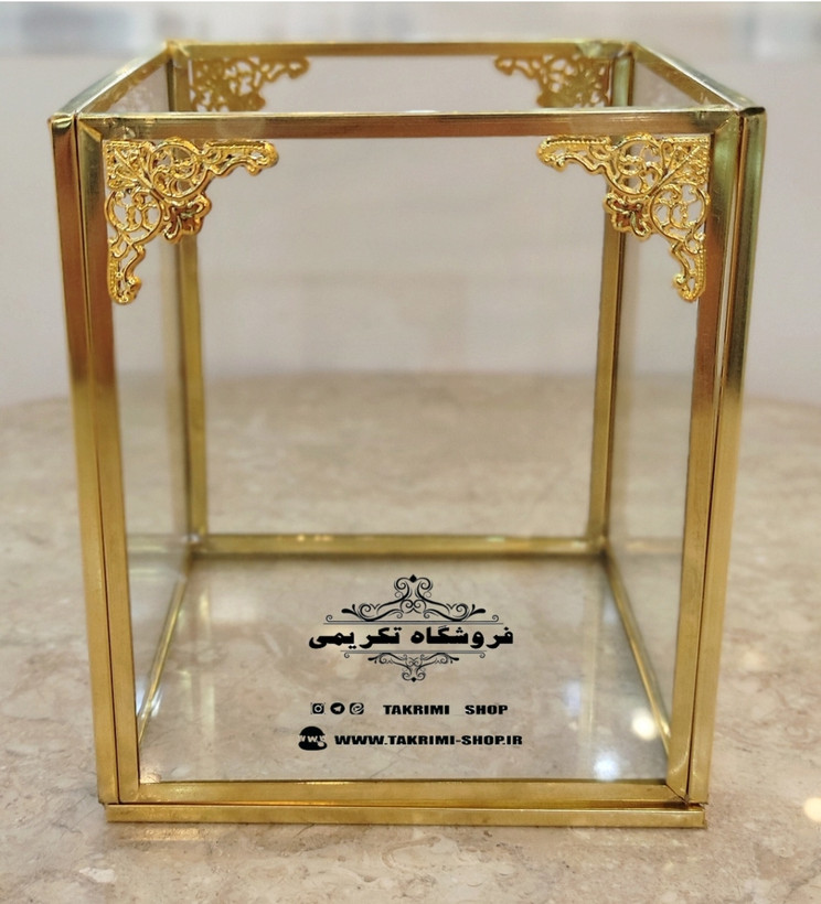 استند جابراشی جا براشی ( متوسط ) جای براشی لوازم آرایشی مداد باکس طلایی شیشه ای برنجی