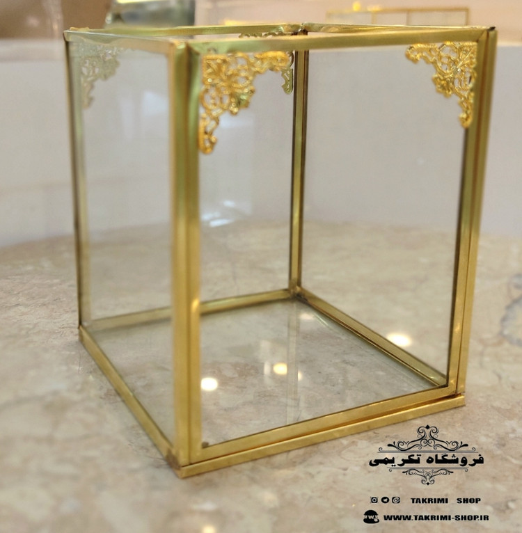 استند جابراشی جا براشی ( متوسط ) جای براشی لوازم آرایشی مداد باکس طلایی شیشه ای برنجی