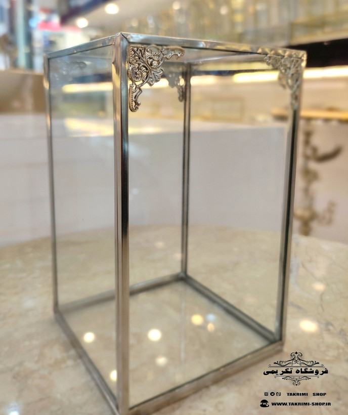استند جابراشی جا براشی ( بزرگ ) جای براشی لوازم آرایشی مداد باکس نقره ای شیشه ای استیل خالص