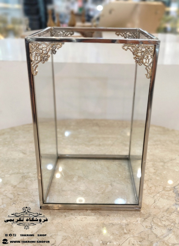 استند جابراشی جا براشی ( بزرگ ) جای براشی لوازم آرایشی مداد باکس نقره ای شیشه ای استیل خالص