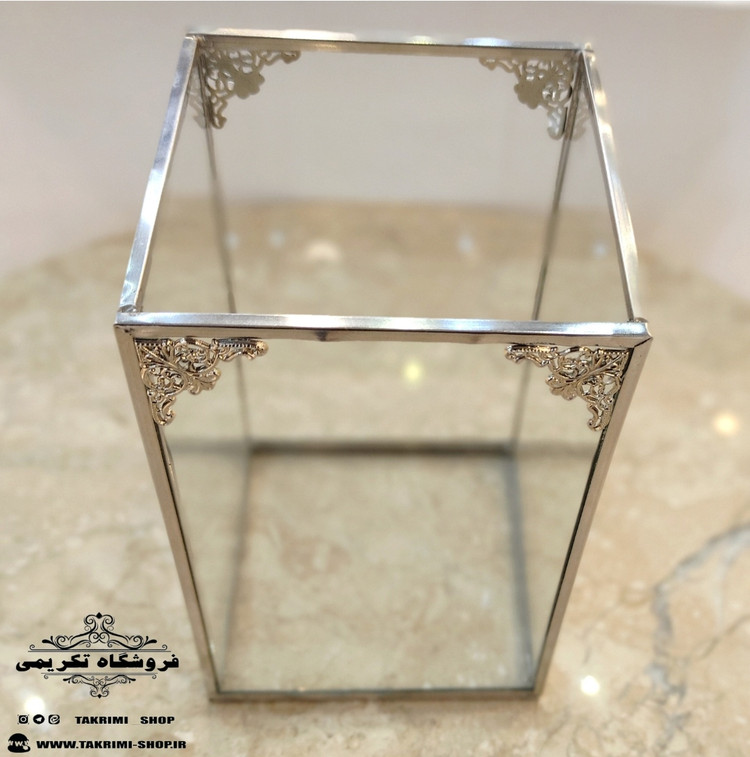 استند جابراشی جا براشی ( بزرگ ) جای براشی لوازم آرایشی مداد باکس نقره ای شیشه ای استیل خالص