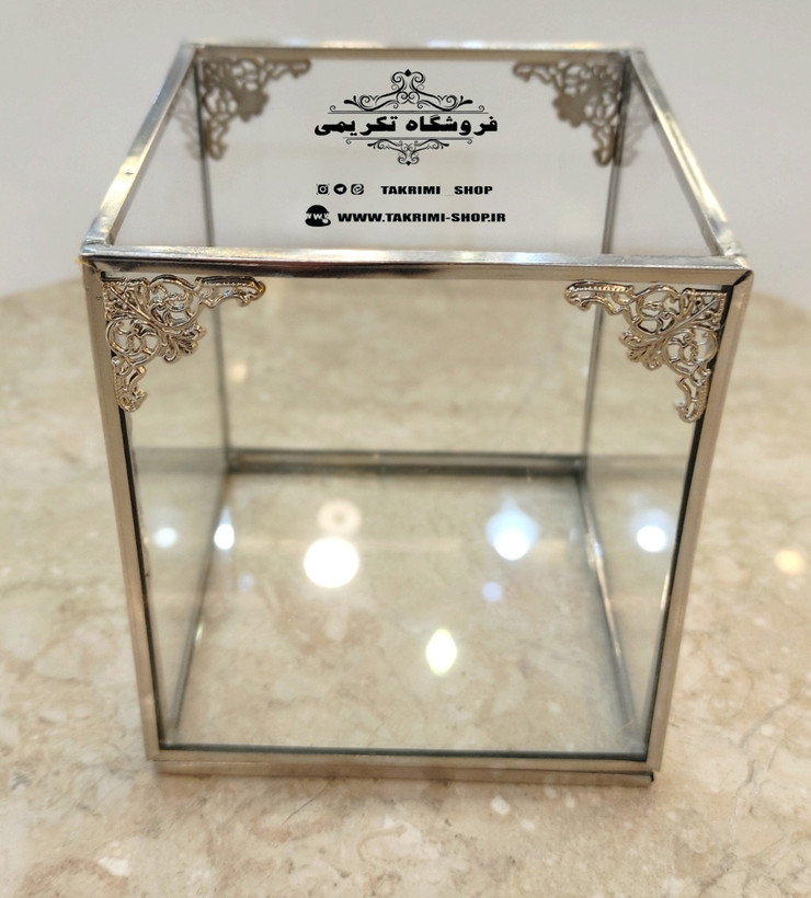 استند جابراشی جا براشی ( متوسط ) جای براشی لوازم آرایشی مداد باکس نقره ای شیشه ای برنجی