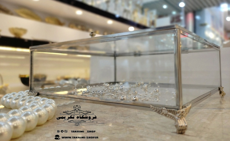 باکس شیشه ای خواستگاری ( متوسط ) خاستگاری شیرینی مینی کاپ کیک باقلوا درب دار مربع نقره ای جنس شیشه ای و استیل خالص
