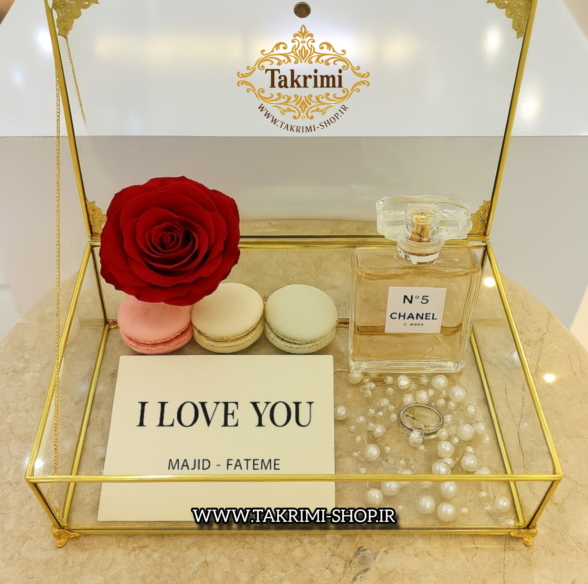 باکس شیشه ای خواستگاری ( متوسط ) خاستگاری شیرینی مینی کاپ کیک باقلوا درب دار مستطیل طلایی جنس شیشه ای و برنجی