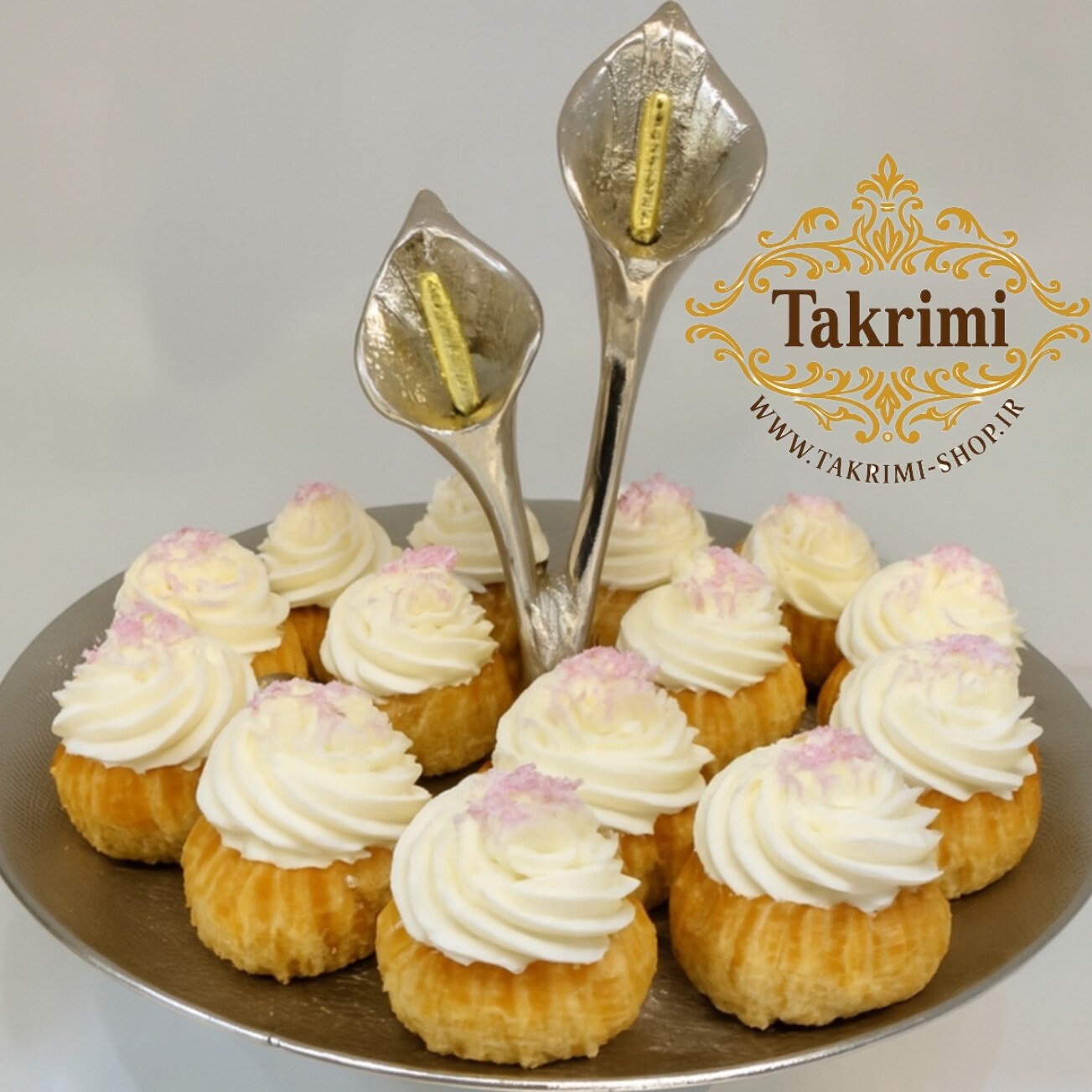 استند ظرف شیرینی خوری 1 یک طبقه گل لیلیوم شیپوری گلایل آلومینیومی آلیاژی ( تولیدی تکریمی شاپ )