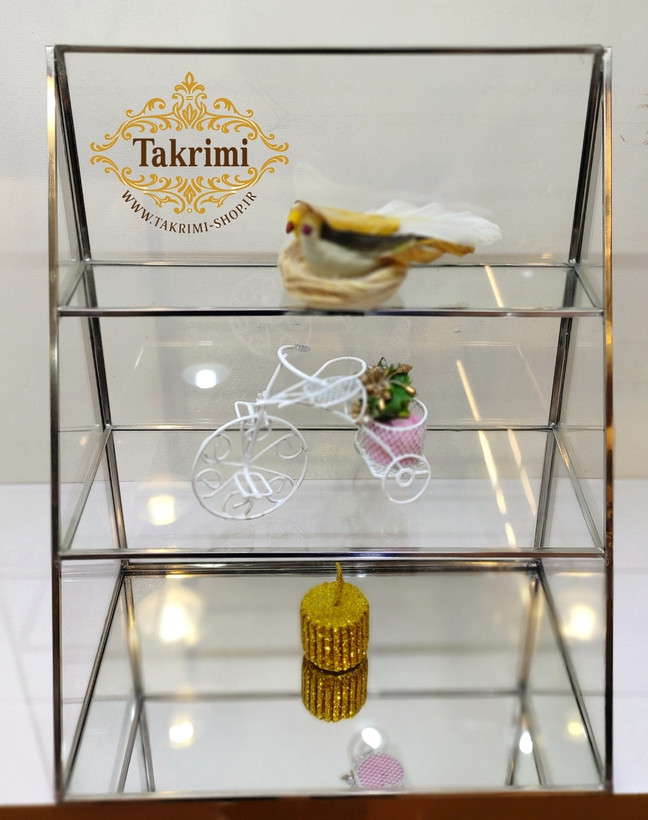 استند ایستاده لوازم آرایشی سه 3 طبقه 3طبقه لوازم ارایشی شیشه ای ( موجود در 2 رنگ طلایی و نقره ای )