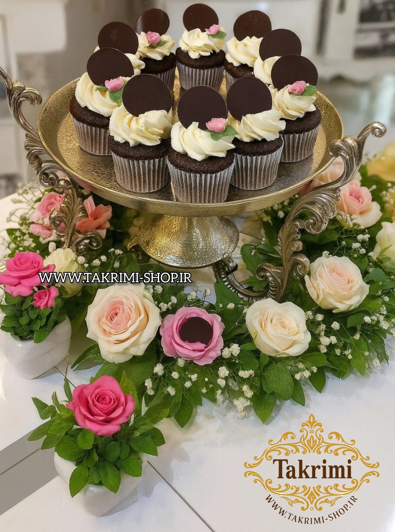 استند ظرف شیرینی خوری دسته دار سلطنتی کلاسیک یاس نقره ای آلومینیومی ( تکریمی شاپ )