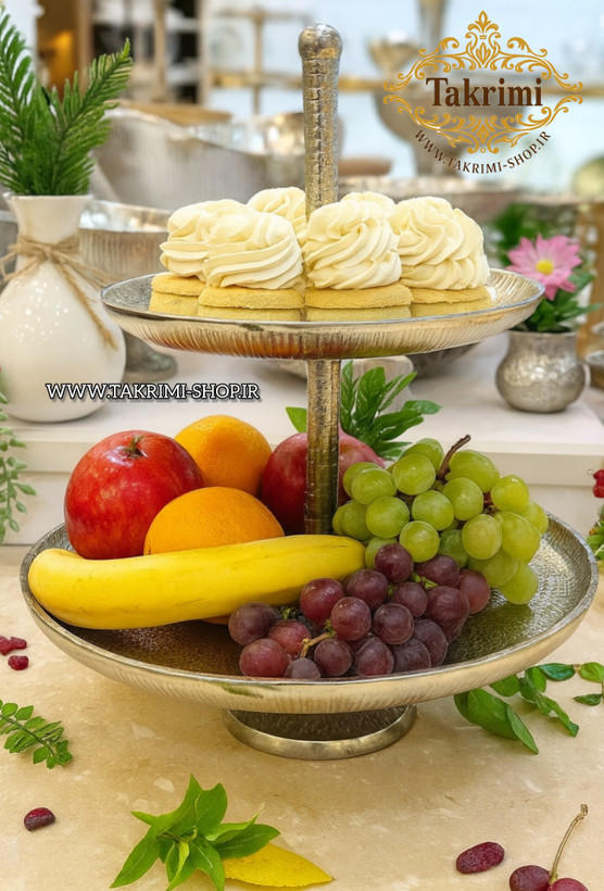 استند شیرینی خوری 2طبقه 2 دو طبقه دوطبقه چرمی اورجينال پوست ماری تمساحی سایز بزرگ نقره ای ( تکریمی شاپ )