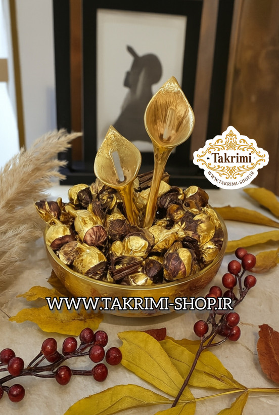استند ظرف شکلات خوری گل لیلیوم شیپور گلایل طلایی فورتیک ( تکریمی شاپ )