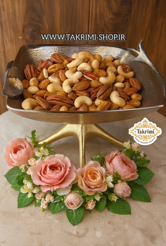 ظرف کاسه آجیل خوری سایز بزرگ گل شیپوری لیلیوم گلایل آلومینیومی ( تکریمی شاپ )