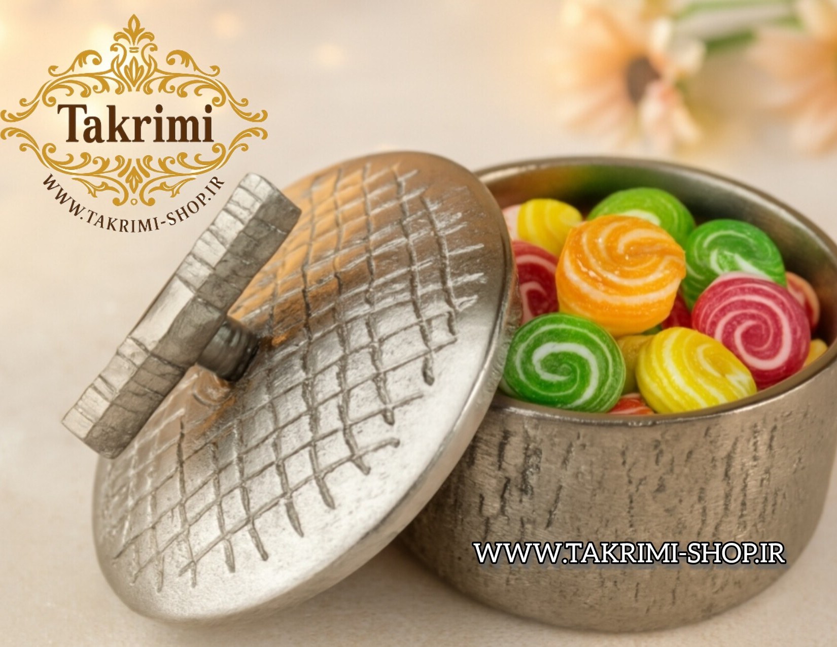 قندان قندون نقل خوری مدل چرمی روی میله پوست ماری آلومینیومی ( تکریمی شاپ )