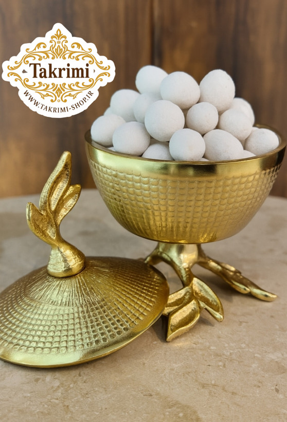 قندان قندون نقل خوری گلبرگ طلایی فورتیک پایه دار ( تکریمی شاپ )