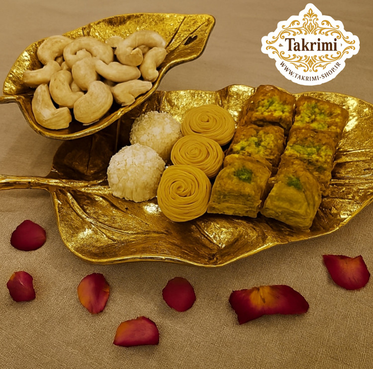 شیرینی خوری یا میوه خوری برگ گردو جنس اصلی ( 3 رنگ طلایی ساده ، طلایی براق ، نقره ای ) ( تکریمی شاپ )