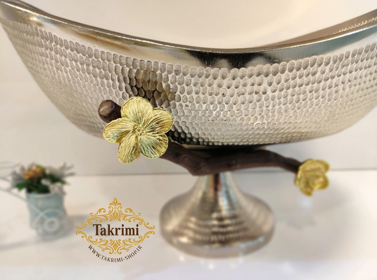 استند کاسه کشکول میوه خوری بیضی گل فلورا آلومینیومی آلیاژی خالص ( تولیدی تکریمی شاپ )