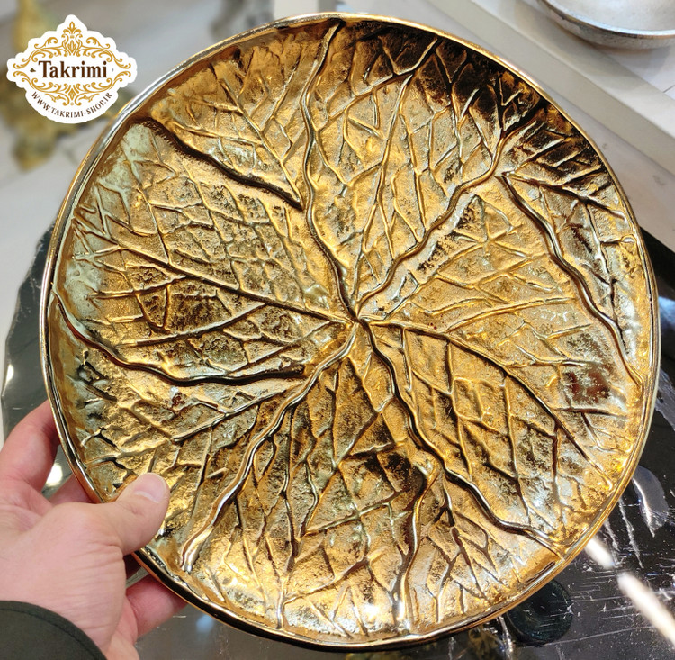 دیس شیرینی خوری دایره مدل درختی کوچک آلومینیومی طلایی ( آبکاری فورتیک ) تولیدی تکریمی شاپ