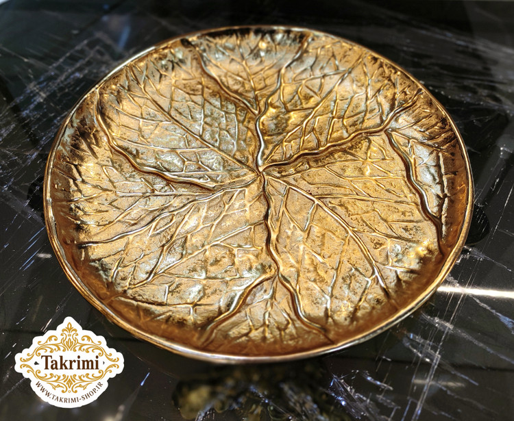 دیس شیرینی خوری دایره مدل درختی کوچک آلومینیومی طلایی ( آبکاری فورتیک ) تولیدی تکریمی شاپ