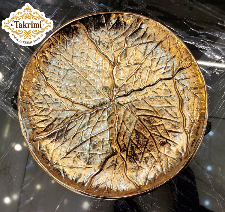 دیس شیرینی خوری دایره مدل درختی کوچک آلومینیومی طلایی ( آبکاری فورتیک ) تولیدی تکریمی شاپ
