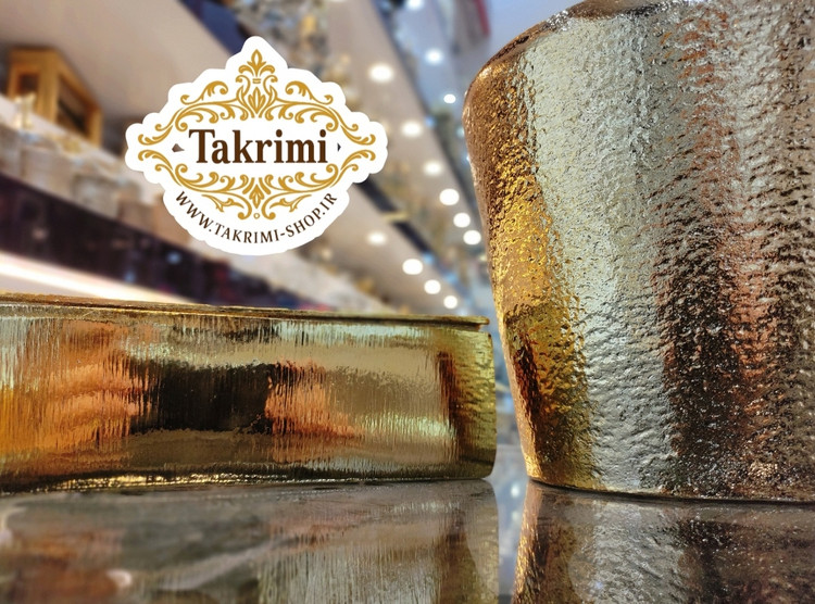 سطل و جا دستمالی جادستمالی چکشی آلومینیومی طلایی براق ( تکریمی شاپ ) کپی