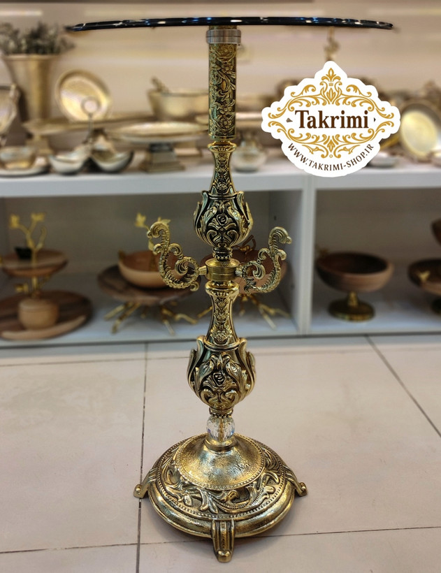 میز کنار سالنی میز خاطره میز سماور میز کنارسالنی طلایی 2 ستون بلند جدید طلایی ( تولیدی تکریمی شاپ )