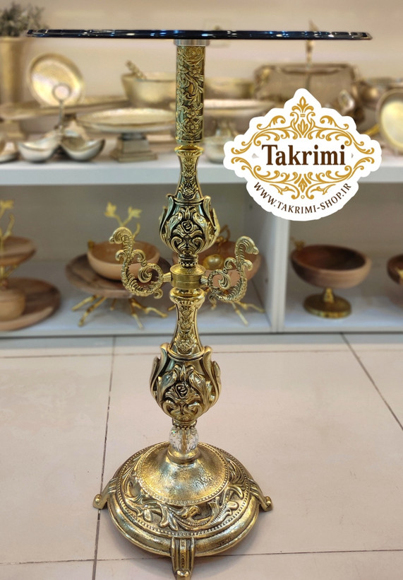 میز کنار سالنی میز خاطره میز سماور میز کنارسالنی طلایی 2 ستون بلند جدید طلایی ( تولیدی تکریمی شاپ )
