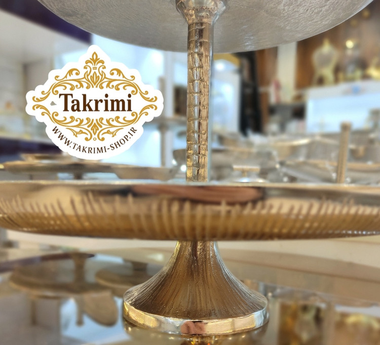 استند ظرف شیرینی خوری 3 سه طبقه سایز بزرگ مناسب هتلی تالاری چرمی نقره ای فورتیک ( تولیدی تکریمی شاپ )