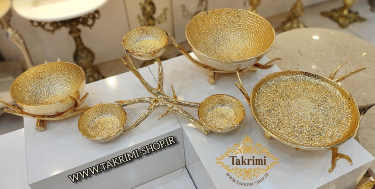 سرویس پذیرایی آنجل اصلی مدل چکشی ( 4 تکه ) طلایی براق جنس آلومینیوم خالص ( تکریمی شاپ )