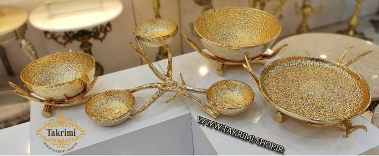سرویس پذیرایی آنجل اصلی مدل چکشی ( 4 تکه ) طلایی براق جنس آلومینیوم خالص ( تکریمی شاپ )