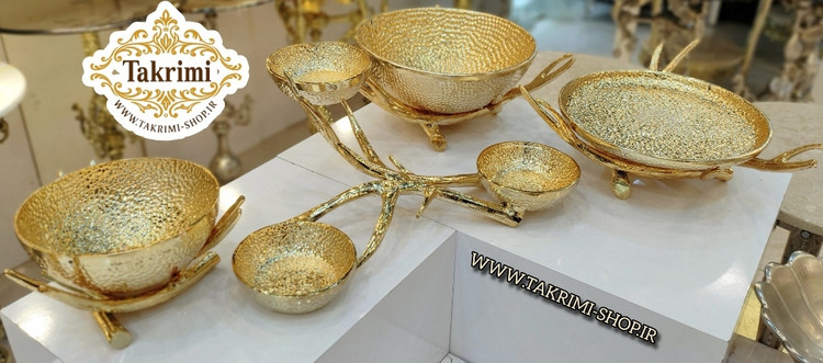 سرویس پذیرایی آنجل اصلی مدل چکشی ( 4 تکه ) طلایی براق جنس آلومینیوم خالص ( تکریمی شاپ )