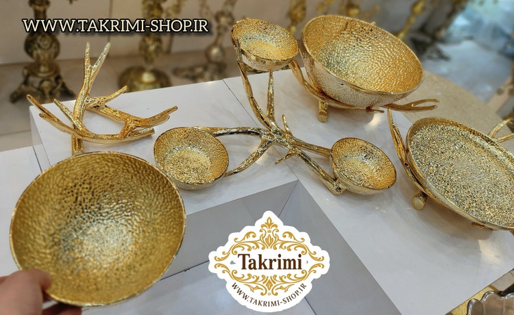 سرویس پذیرایی آنجل اصلی مدل چکشی ( 4 تکه ) طلایی براق جنس آلومینیوم خالص ( تکریمی شاپ )