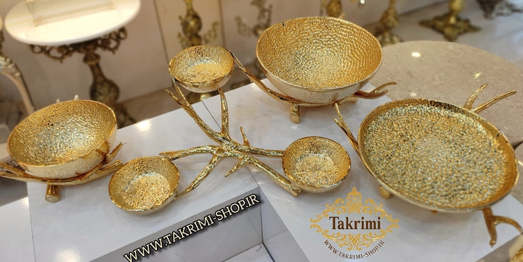 سرویس پذیرایی آنجل اصلی مدل چکشی ( 4 تکه ) طلایی براق جنس آلومینیوم خالص ( تکریمی شاپ )