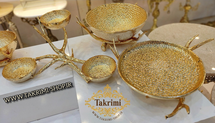 سرویس پذیرایی آنجل اصلی مدل چکشی ( 4 تکه ) طلایی براق جنس آلومینیوم خالص ( تکریمی شاپ )