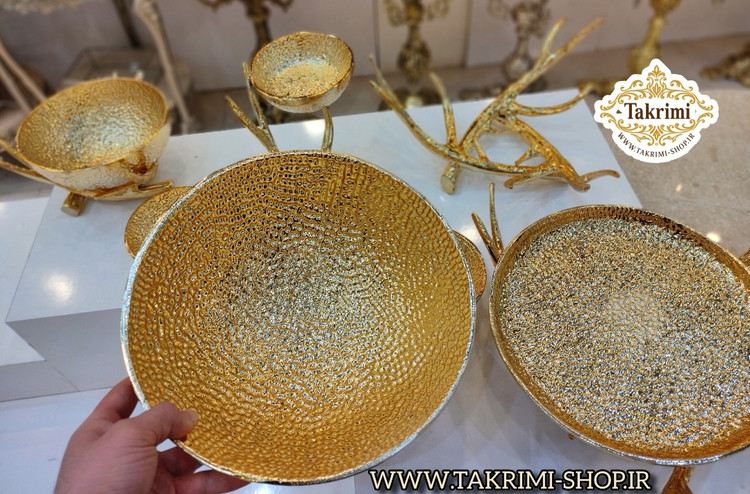 سرویس پذیرایی آنجل اصلی مدل چکشی ( 4 تکه ) طلایی براق جنس آلومینیوم خالص ( تکریمی شاپ )