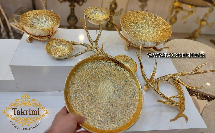 سرویس پذیرایی آنجل اصلی مدل چکشی ( 4 تکه ) طلایی براق جنس آلومینیوم خالص ( تکریمی شاپ )