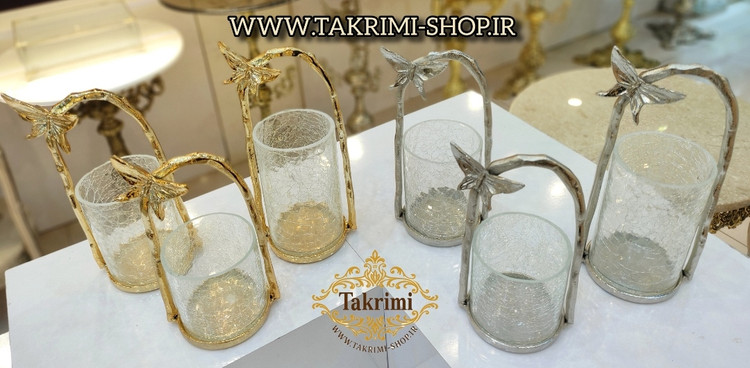 شمع دان شمعدان شمعدون 3 تایی پروانه آلومینیومی ( جنس اصلی ) موجود در 2 رنگ ( طلایی و نقره ای )