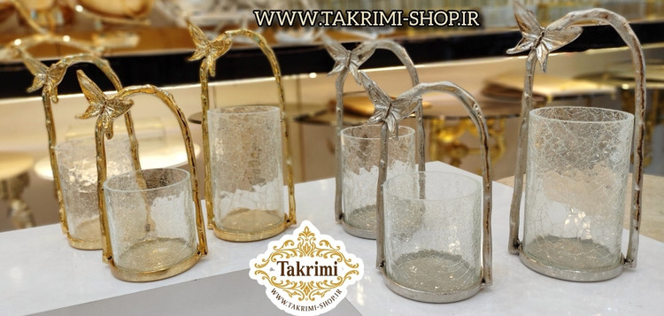 شمع دان شمعدان شمعدون 3 تایی پروانه آلومینیومی ( جنس اصلی ) موجود در 2 رنگ ( طلایی و نقره ای )