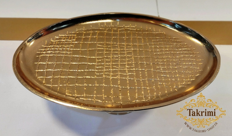 ظرف شیرینی خوری بیضی مدل چرمی طلایی فورتیک پوست ماری آلومینیومی ( تکریمی شاپ )