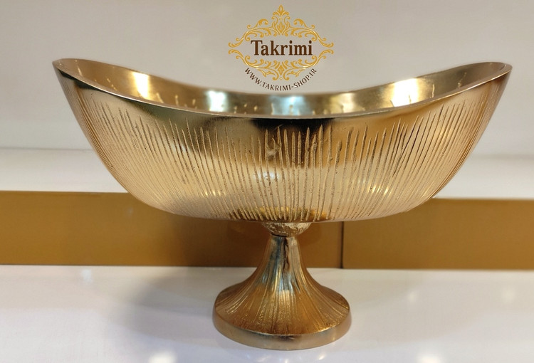 ظرف کاسه کشکول میوه خوری بیضی مدل چرمی پوست ماری طلایی فورتیک آلومینیومی ( تکریمی شاپ )
