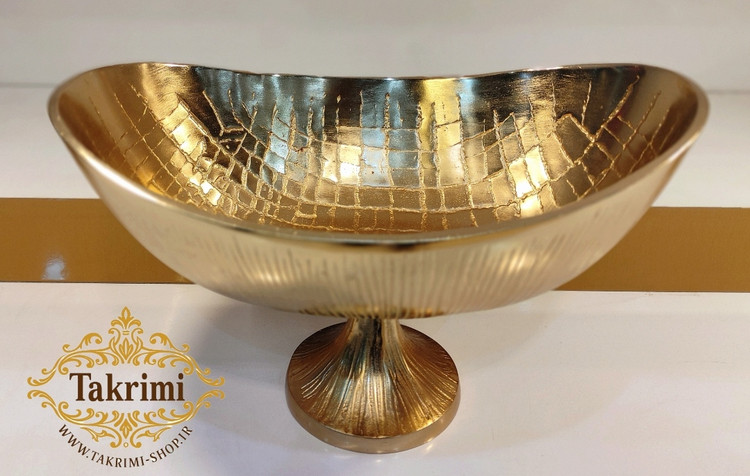 ظرف کاسه کشکول میوه خوری بیضی مدل چرمی پوست ماری طلایی فورتیک آلومینیومی ( تکریمی شاپ )