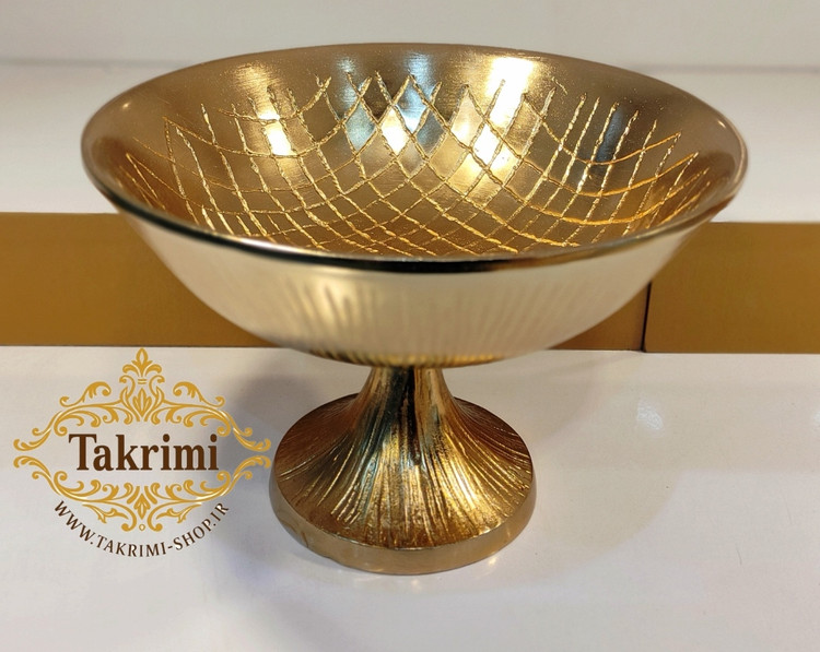 ظرف کاسه آجیل خوری یا تنقلات خوری مدل چرمی پوست ماری طلایی فورتیک آلومینیومی ( تکریمی شاپ )