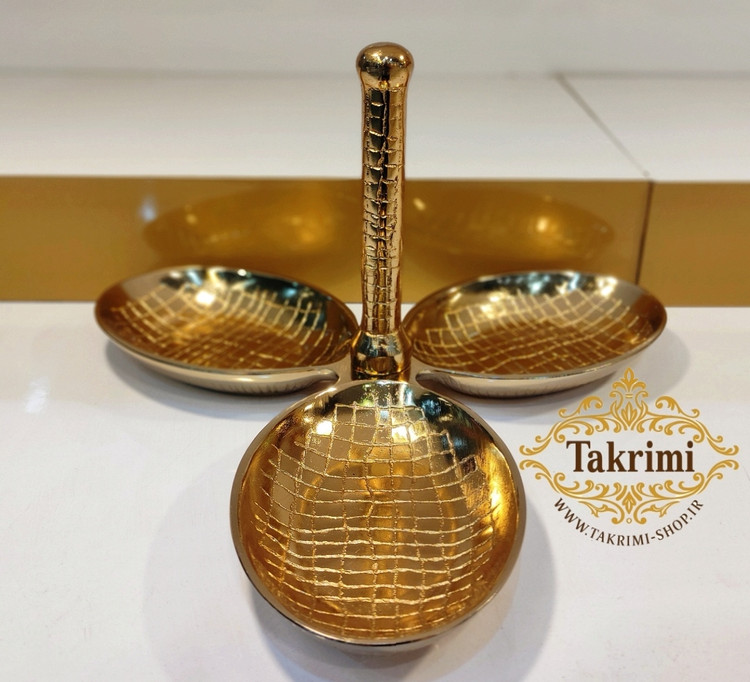 اردو خوری سه 3 خانه 3 تایی دسته دار مدل چرمی پوست ماری طلایی فورتیک آلومینیومی ( تکریمی شاپ )