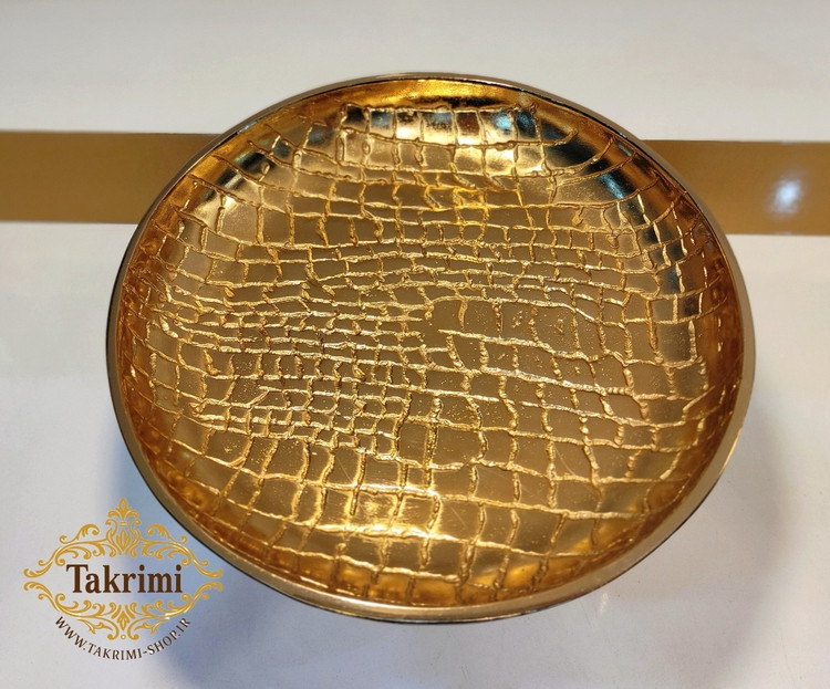 ظرف کاسه شکلات خوری مدل چرمی پوست ماری طلایی فورتیک آلومینیومی ( توليدی تکریمی شاپ )
