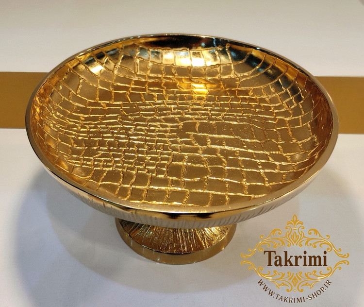 ظرف کاسه شکلات خوری مدل چرمی پوست ماری طلایی فورتیک آلومینیومی ( توليدی تکریمی شاپ )