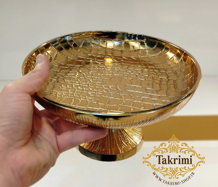 ظرف کاسه شکلات خوری مدل چرمی پوست ماری طلایی فورتیک آلومینیومی ( توليدی تکریمی شاپ )