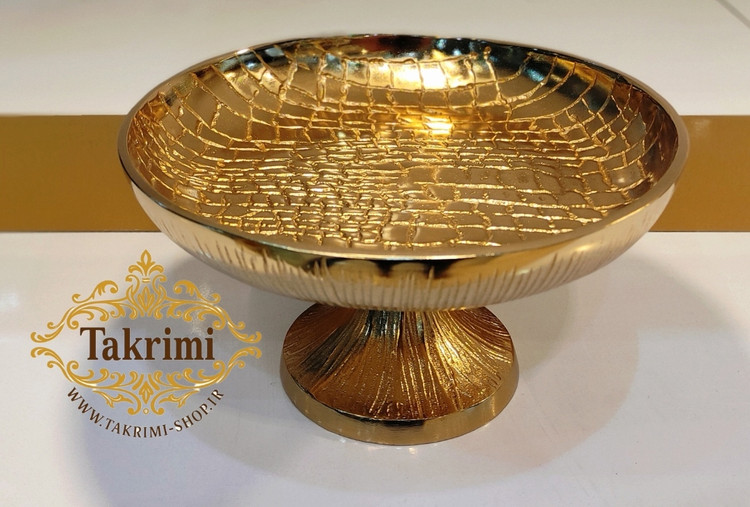 ظرف کاسه شکلات خوری مدل چرمی پوست ماری طلایی فورتیک آلومینیومی ( توليدی تکریمی شاپ )