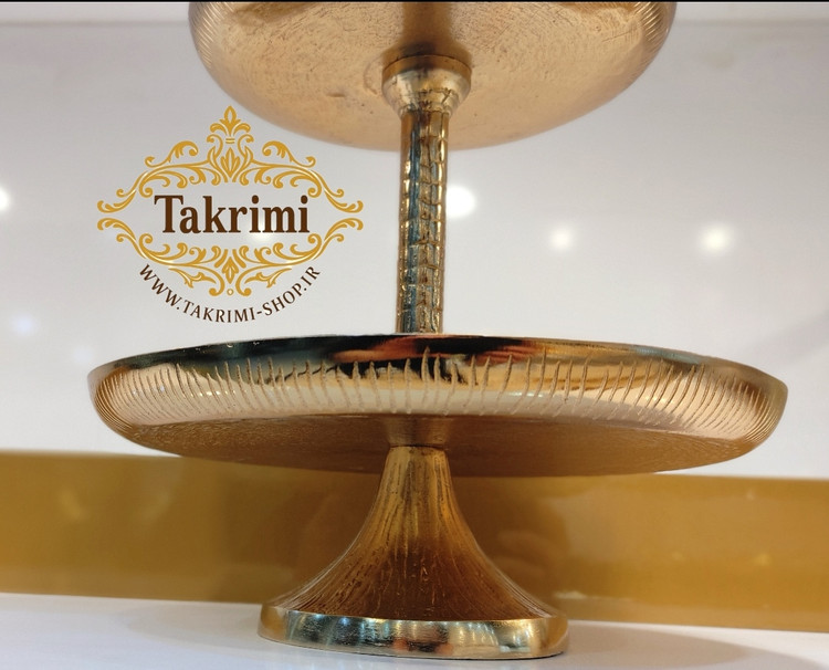 ظرف استند شیرینی خوری 2 دو طبقه کوچک مدل چرمی پوست ماری طلایی فورتیک آلومینیومی ( تولیدی تکریمی شاپ )